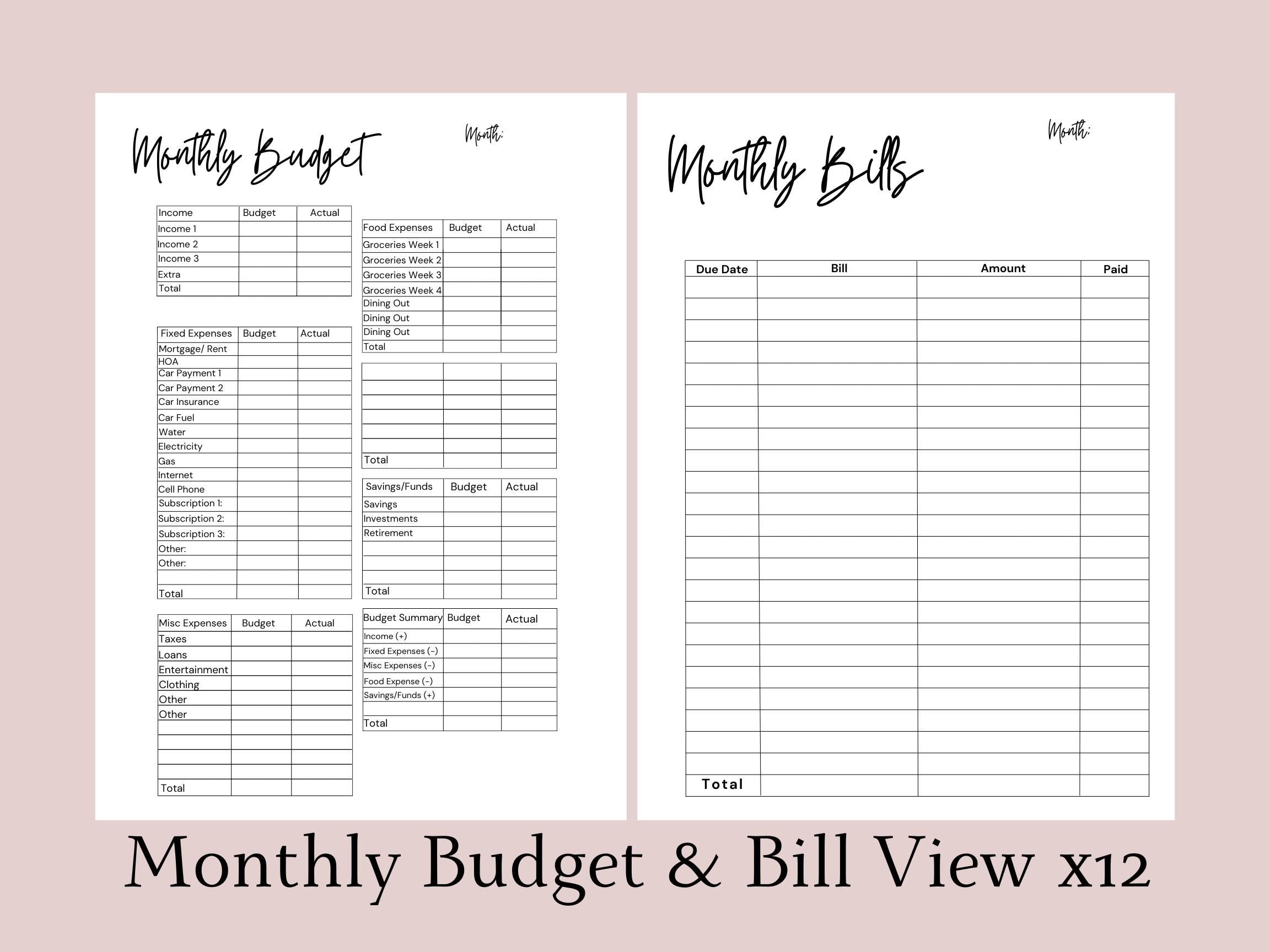 8x10 Budget Planner | Monthly Expense Tracker, Bill & Savings Organizer