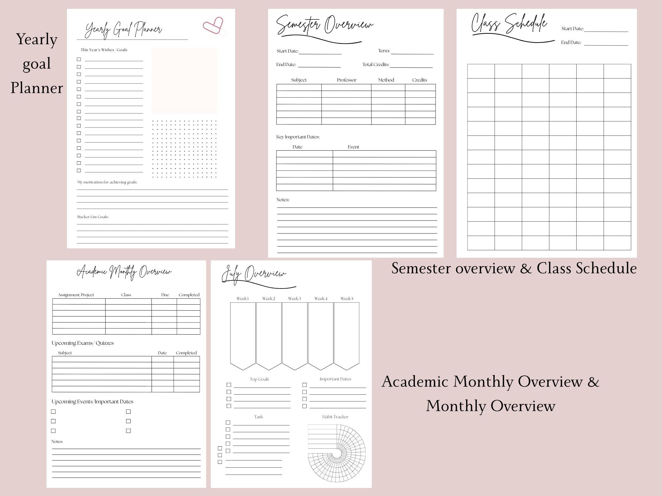 8x10 Student Academic Planner | Choose Your Start Month | Class Schedule & Monthly Dashboard