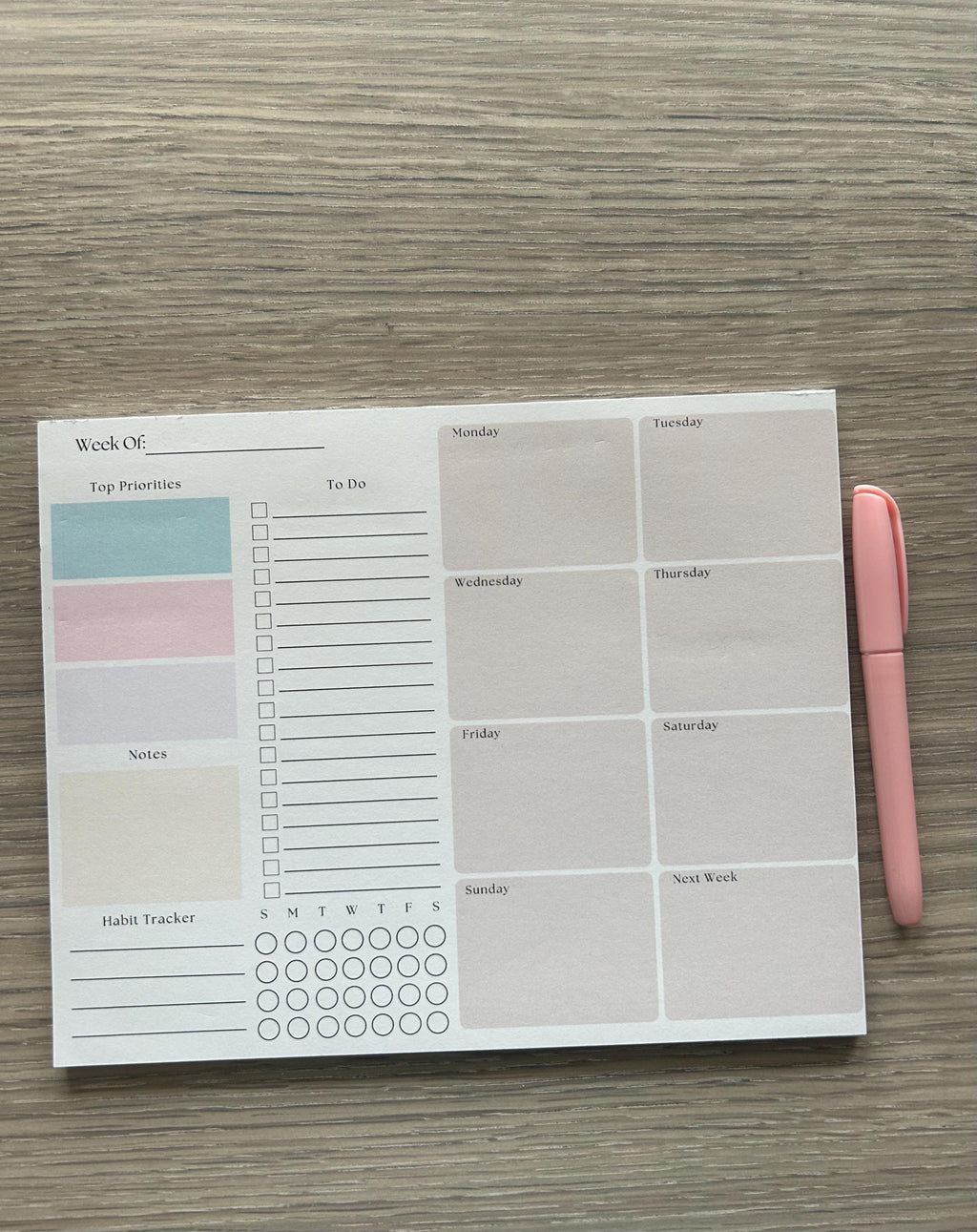 Minimalist Weekly Planner Notepad | Undated 8x10 Tear-Off Desk Pad