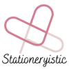 Logo of 'Stationeryistic' with a pink and white paper clip on a white background