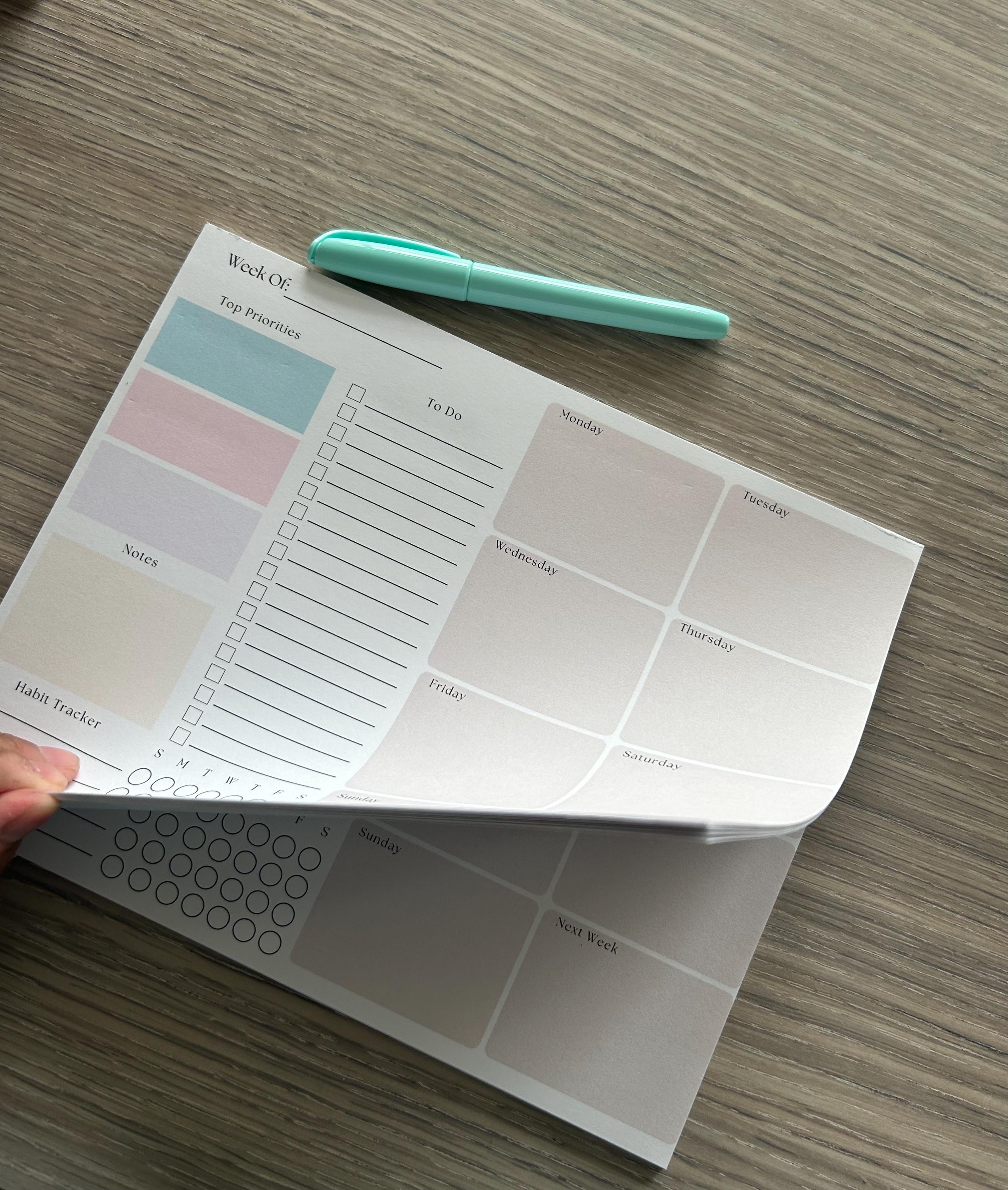 Minimalist Weekly Planner Notepad | Undated 8x10 Tear-Off Desk Pad