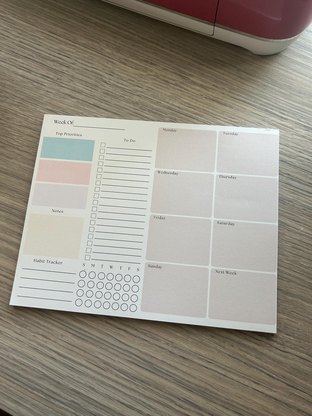 Minimalist Weekly Planner Notepad | Undated 8x10 Tear-Off Desk Pad