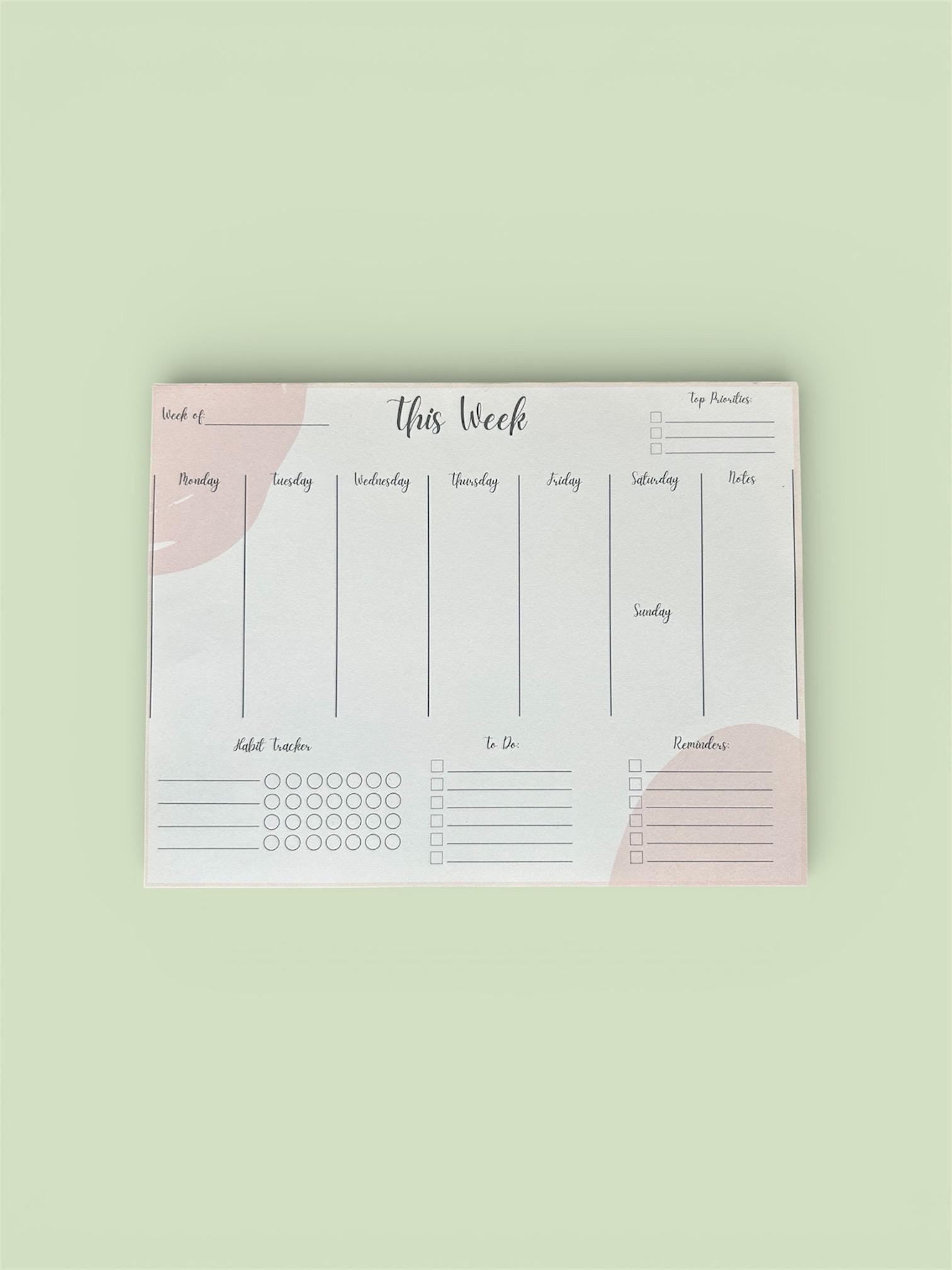 Weekly Planner Notepad | Letter Size Desk Pad with Habit Tracker