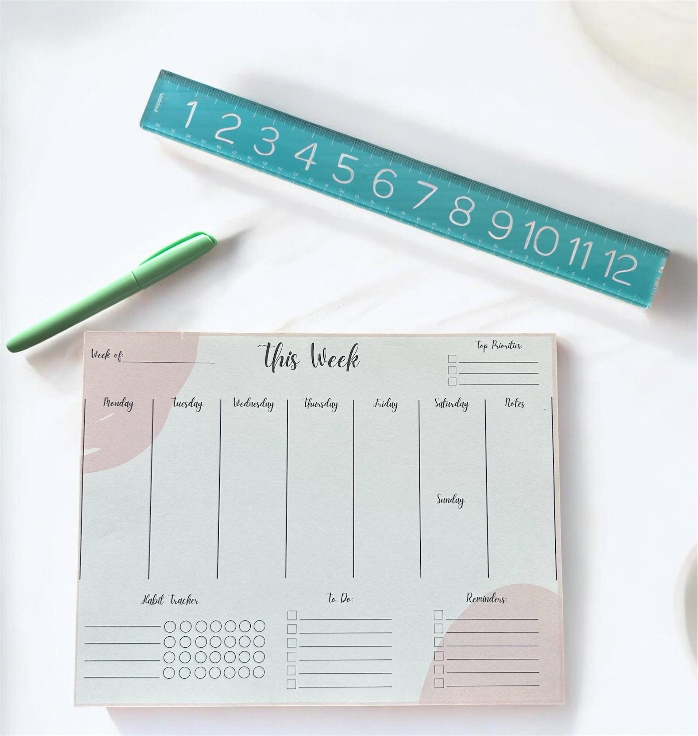 Weekly Planner Notepad | Letter Size Desk Pad with Habit Tracker