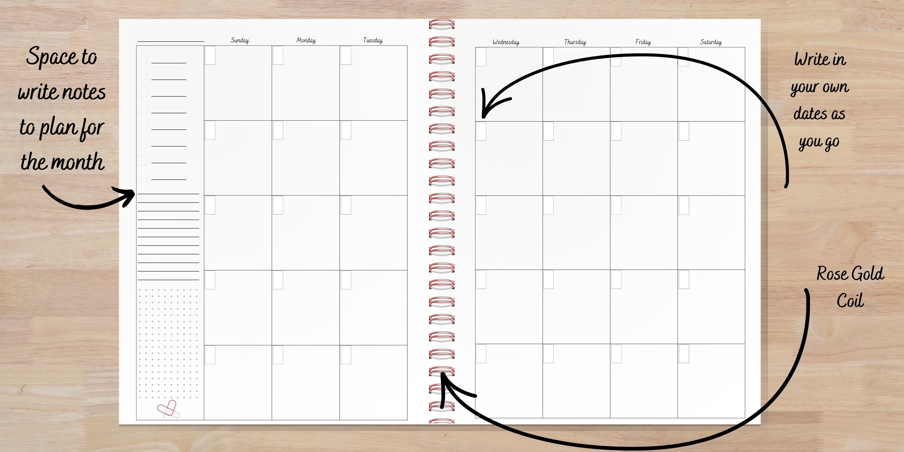 Undated Planner | A5, 8x10 & Letter | Horizontal & Vertical Layouts | 14 Cover Options | Rose Gold Coil