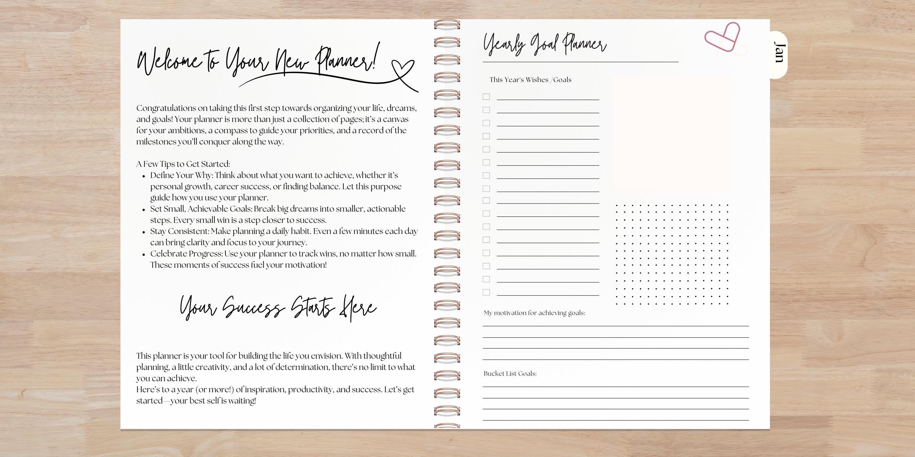 Personalized 12-Month Medium 8×10 Coil Bound Planner | Choose Your Start Month | Weekly & Monthly Planner with Tabs